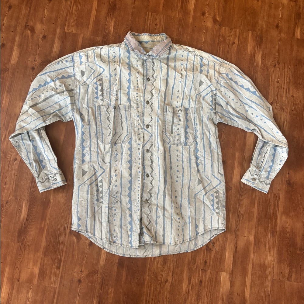 Vintage Blue and gray Patterned Western Shirt